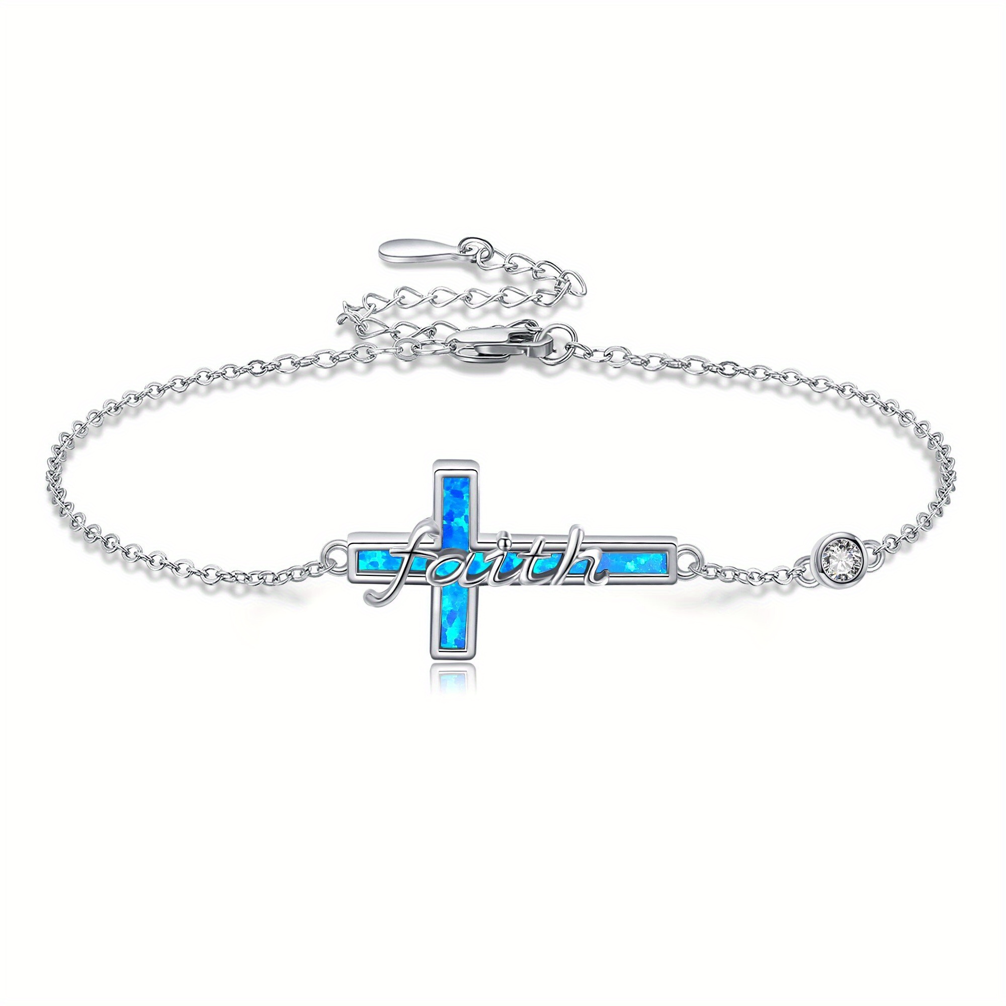 Opal Cross Bracelet 925 Sterling Silver for Women